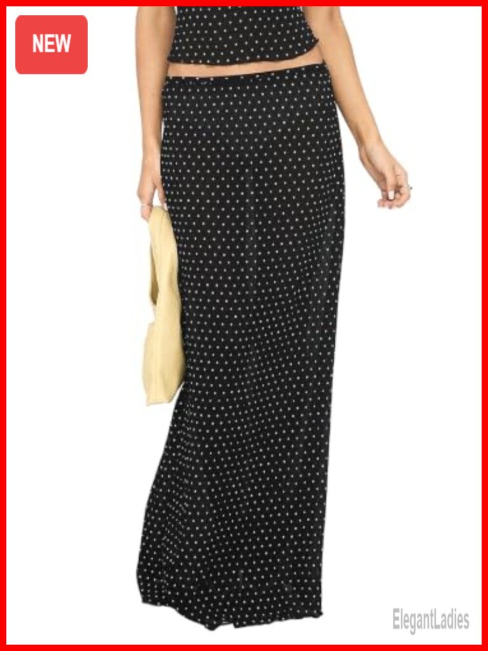 Pleated Polka Dot Maxi Skirt High Waisted A-Line Flowy Long Skirt